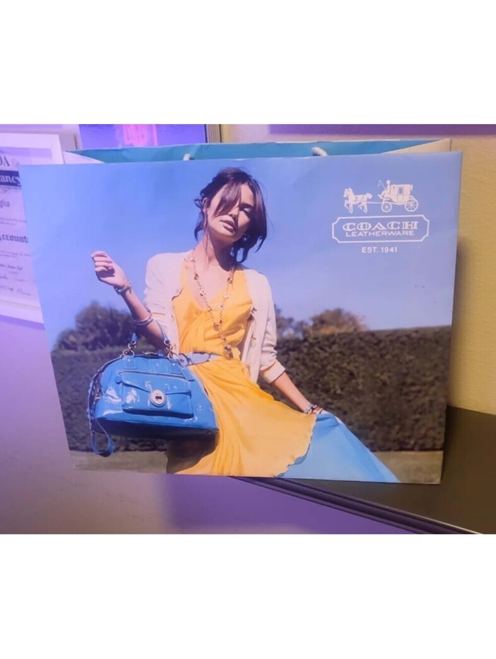 COACH LILY ALDRIGE HOLDING LEGACY LIMITED EDITION TURQOUISE SATCHEL SHOPPING BAG